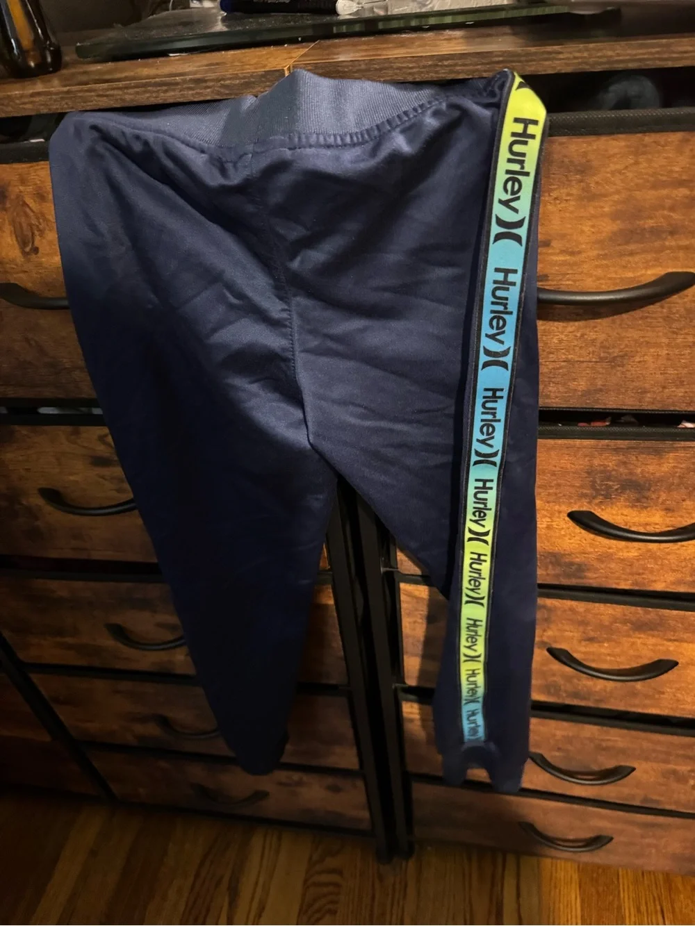 Hurley Girls' Navy Active Leggings with Branded Side Stripe size 7